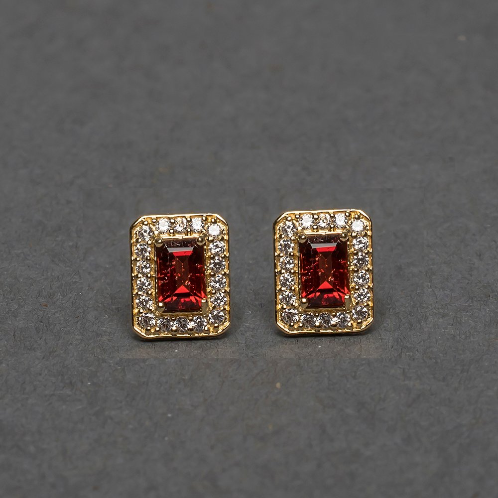 Sterling Silver Gold Plated Earrings With Garnet And White Cubic Zirconia